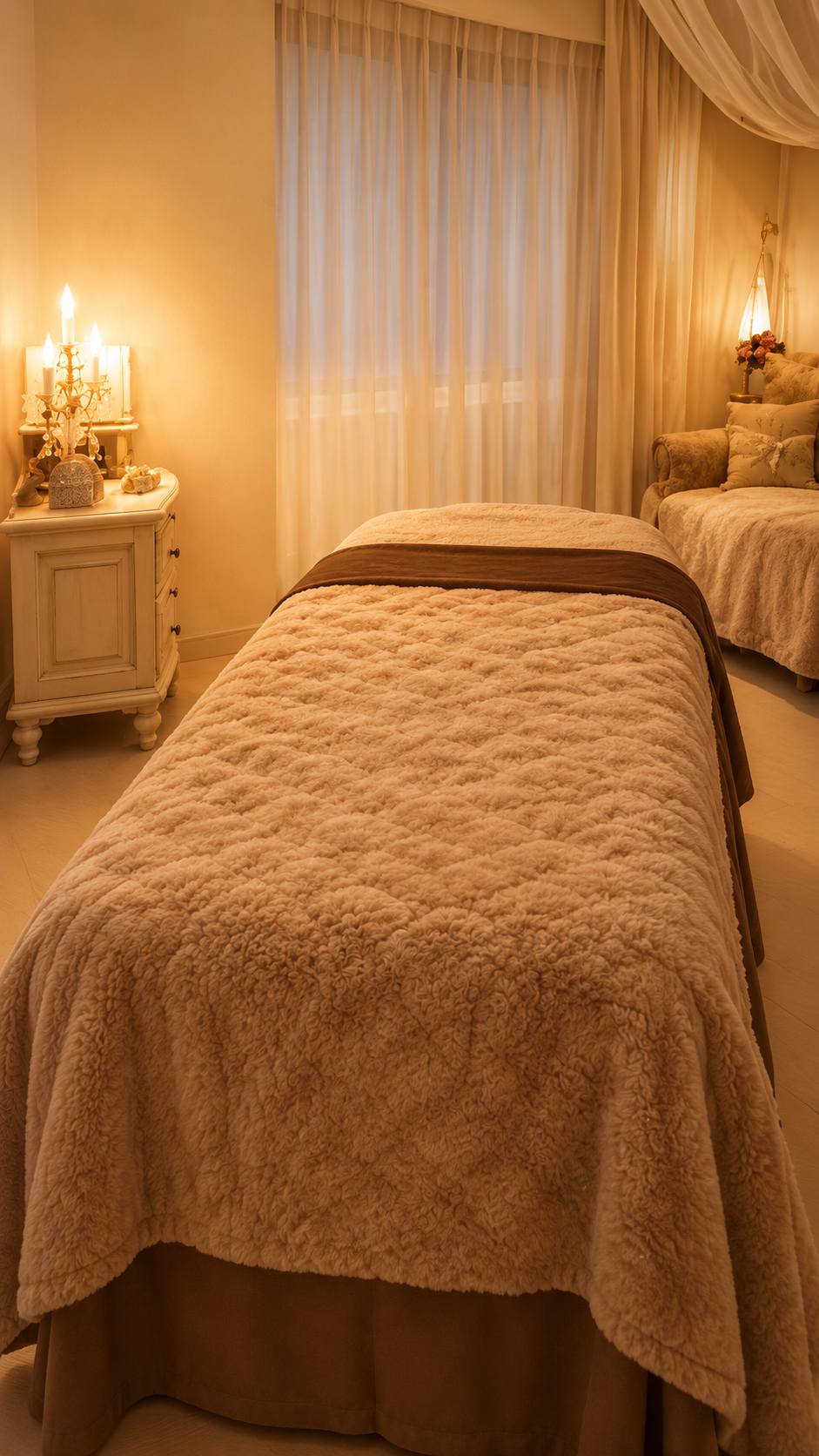ベージュとブラウンを基調としたsalon de Retreatの施術室